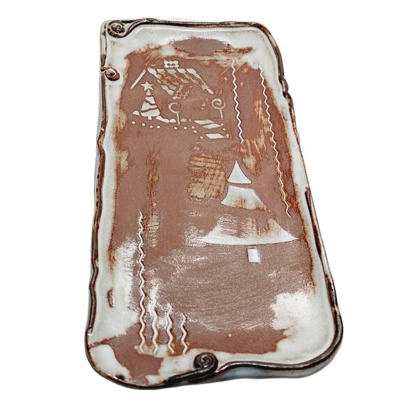 Vintage Studio Art Ceramic Tray W/ Christmas Tree and Gingerbread House - Picture 4 of 6